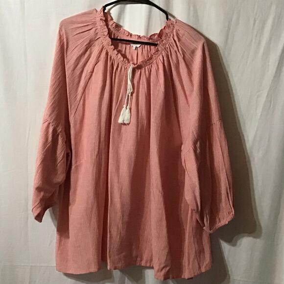 Cotton Traders Red and White Pin Stripes Peasant Boho Nautical Top Blouse 24 - Picture 1 of 9